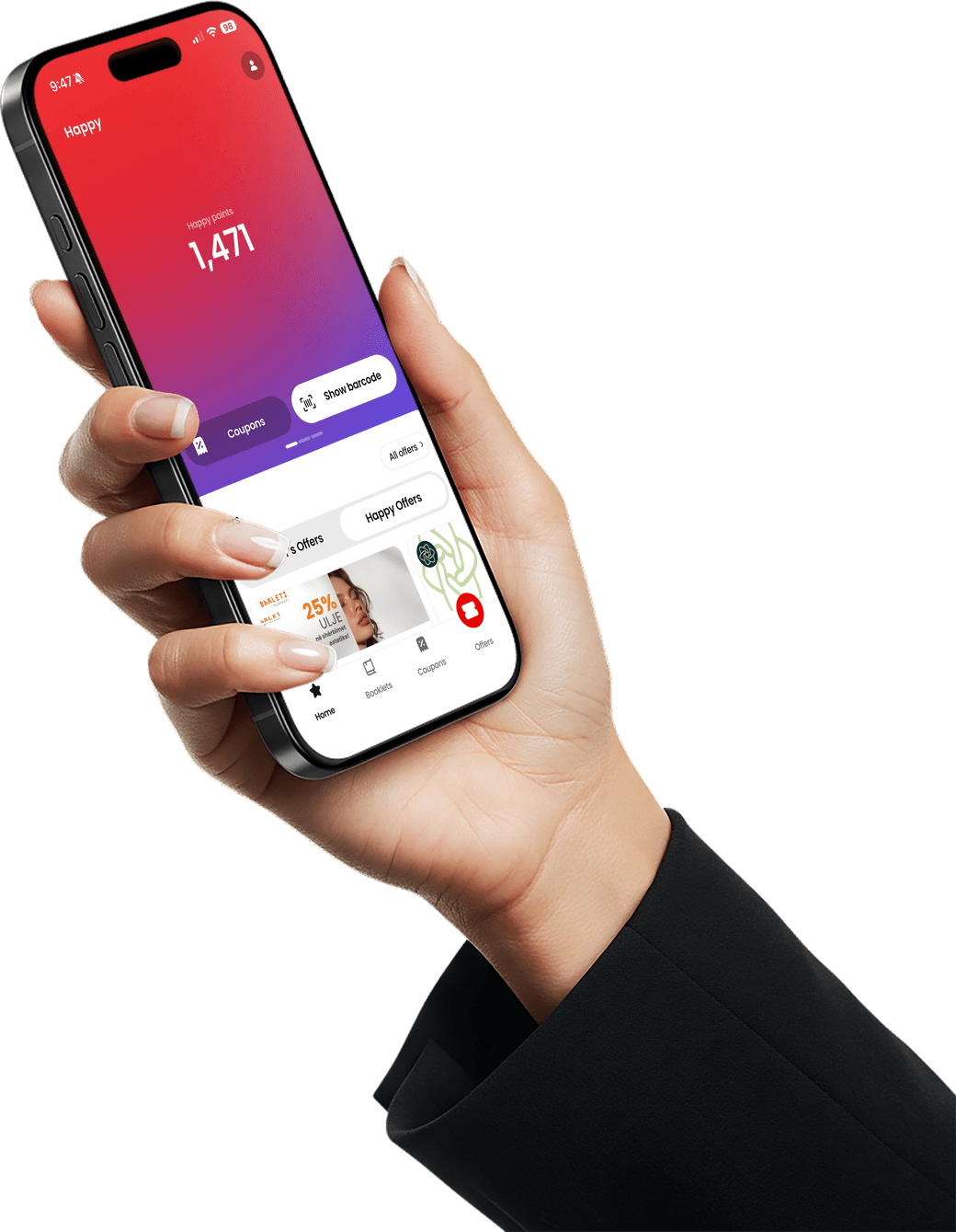 Happy app in hand, showing the Loyalty screen